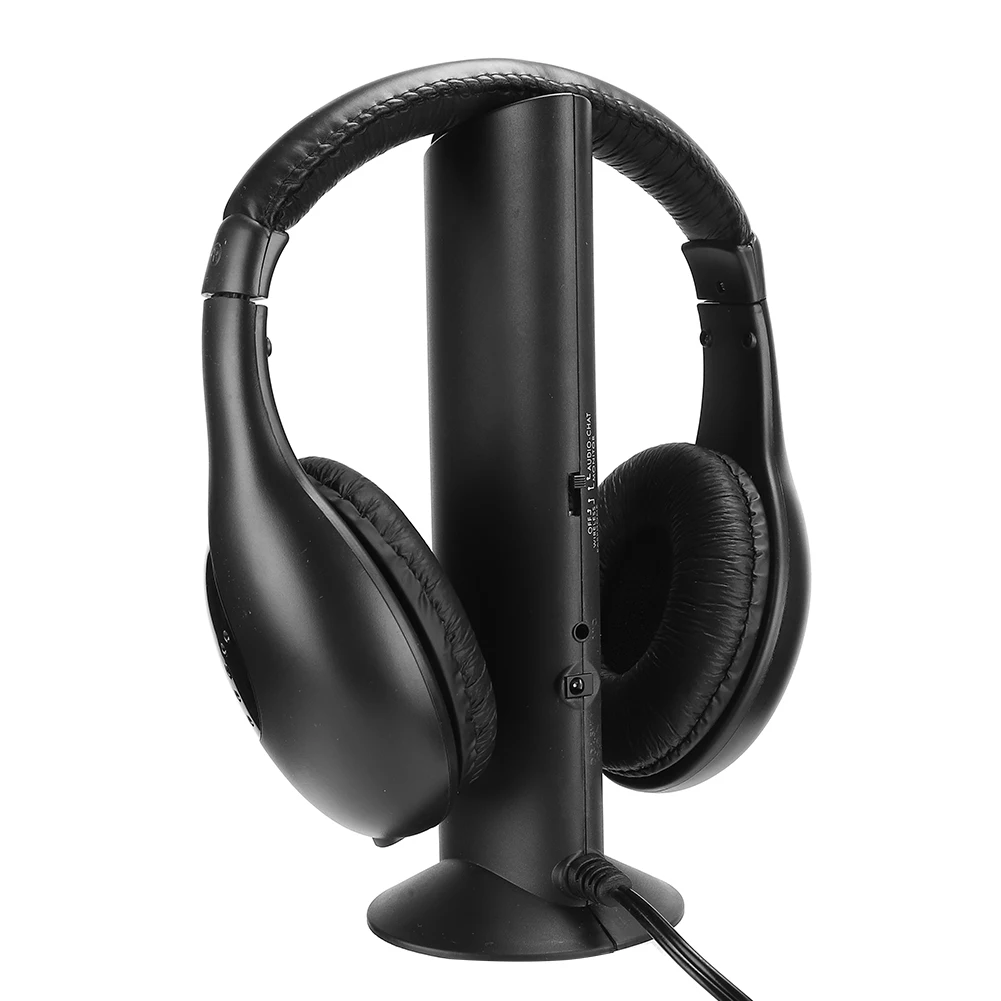 سماعة رأس لاسلكية FM مع حامل شحن ، ميكروفون مدمج ، سماعة أذن 5 في 1