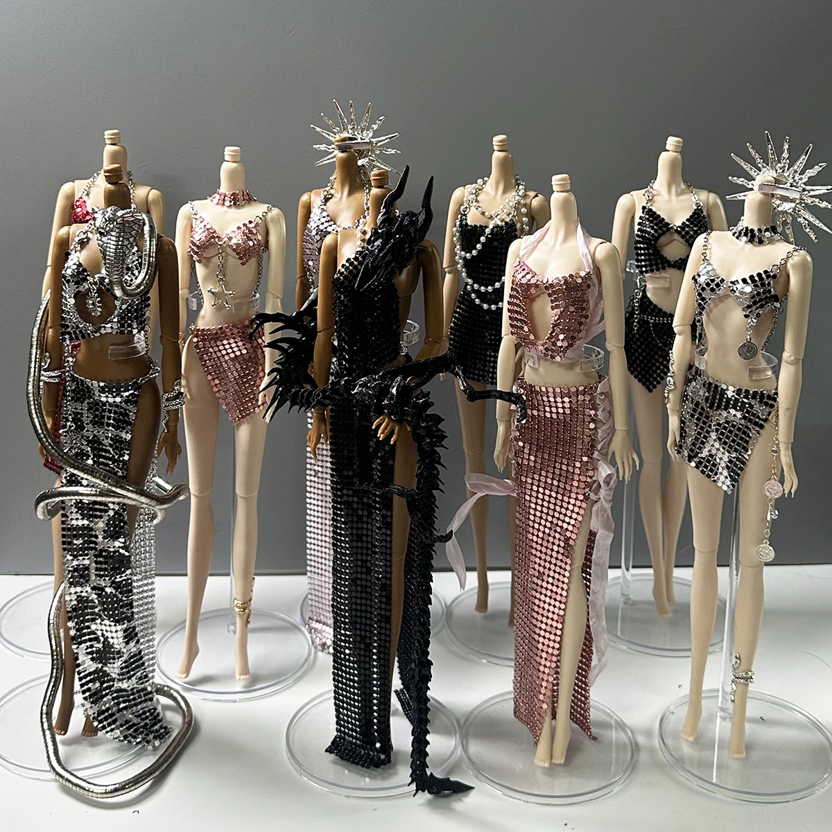 

Original Design Devil Dragon Theme/Sun Goddess/Metal Sequins Luxury Fashion Evening Gowns For 1/6 Babi Xianxian Supermodel Doll