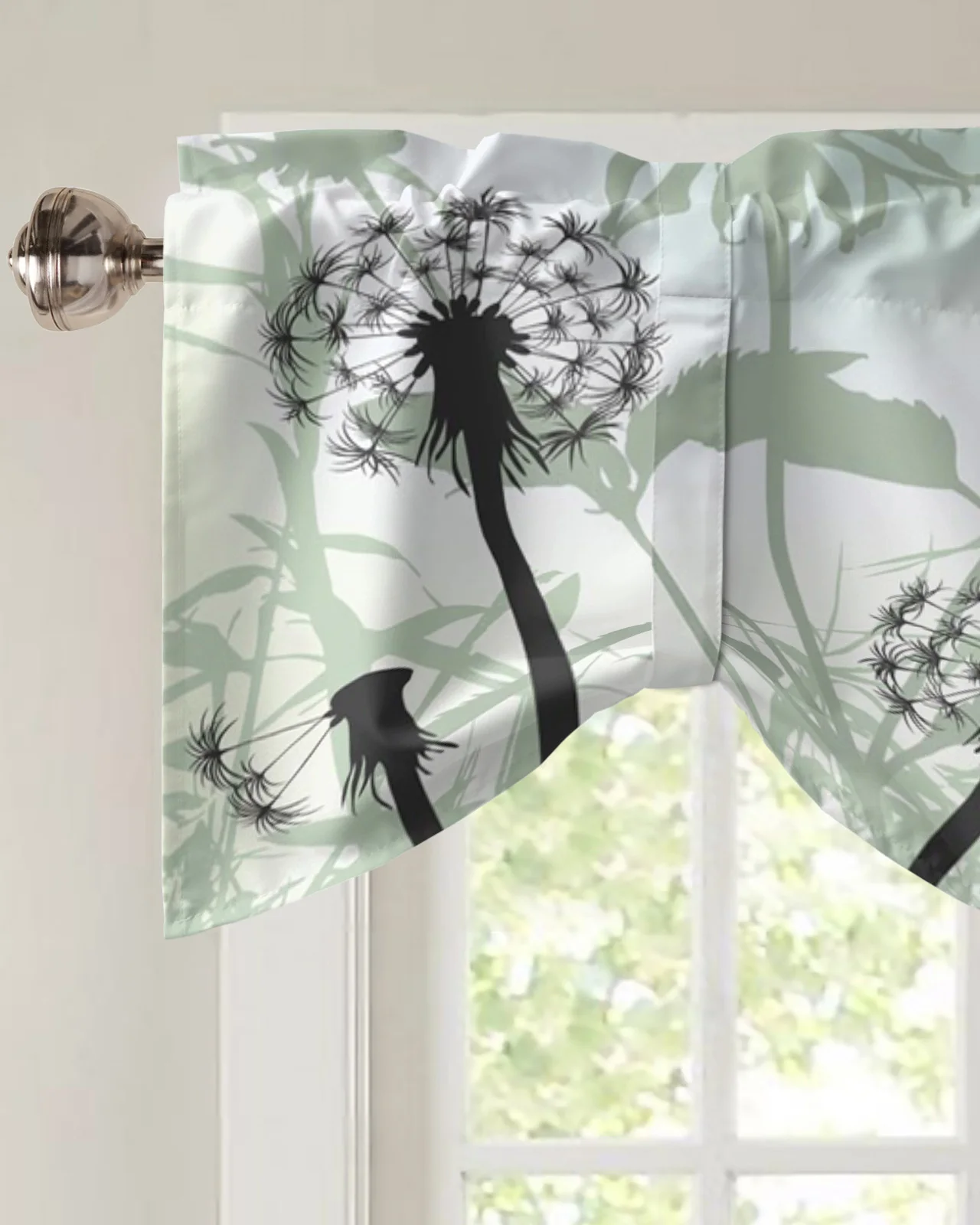 Autumn Theme Dandelion Flowers Window Curtain Kitchen Cabinet Coffee Tie-Up Valance Curtain Rod Pocket Short Curtain