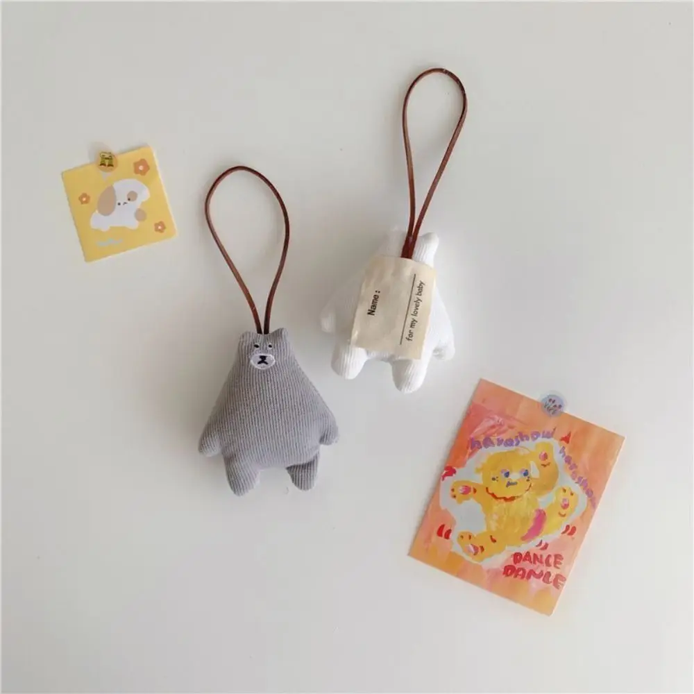 Soft Plush White Bear Doll Keychain Lovely Anti Loss Cartoon Doll Keyring INS Multifunctional Bear Name Plate Hanger