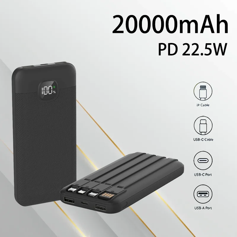 

Portable Power Bank 10000mAh 20000mAh 22.5W Super Fast Charging with 4 Integrated Cables for Outdoor Travel Daily Use