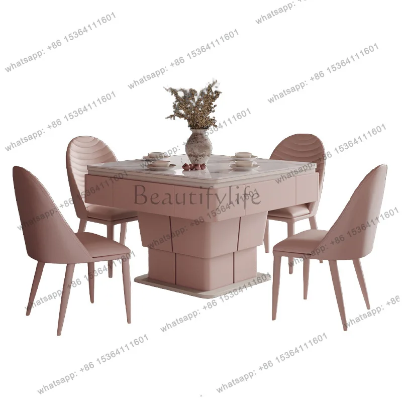 

Solid wood lifting mahjong table coffee table dual-purpose integrated living room home multi-functional pink automatic