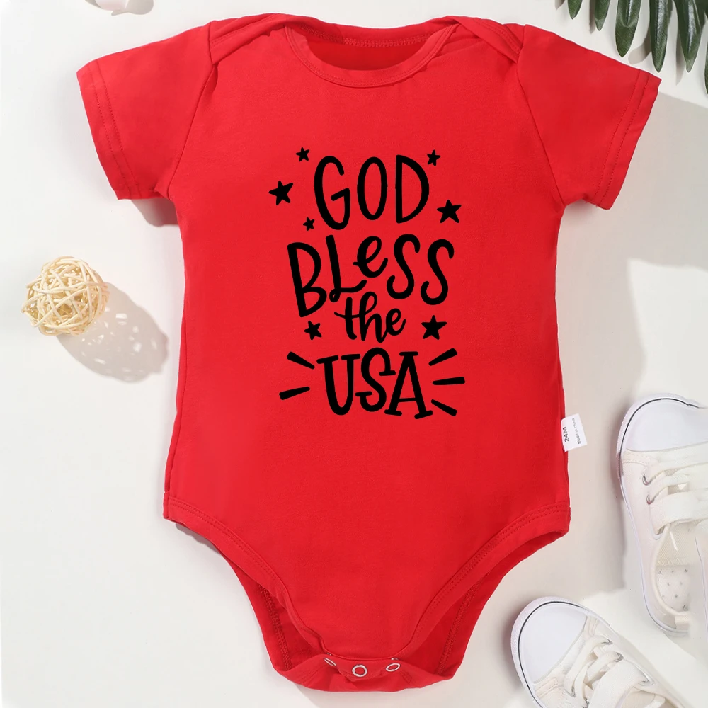 God Bless The Usa Printed Baby Onesie Patriotism Baby Boy and Girl Cotton Clothes High Quality Comfy Soft Bodysuit Fast Delivery