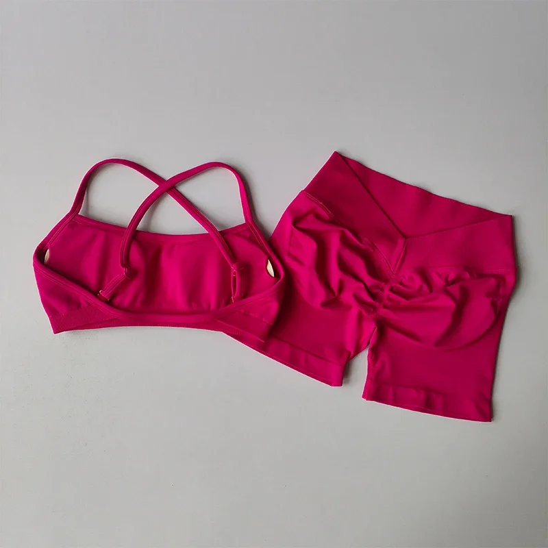 Seamless Beautiful Back High Waisted Shorts Lingerie Fitness Peach Hip Lifting Suit Pilates Gathering Yoga Vest Sports Bra Set