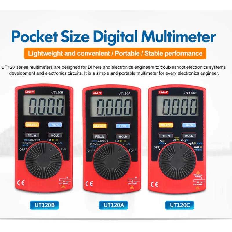 Цифровой мультиметр карманный, UNI-T UT120A, Частотный диод, Автоматический диапазон, удобство переноски