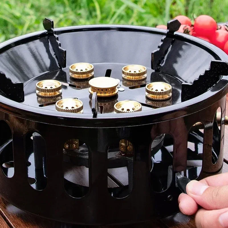 Extra Large Power Gas Stove Camping Picnic Hike Gadget 7 Headed Fierce Fire Portable Oven Outdoor Cooking Wind Protection Heater