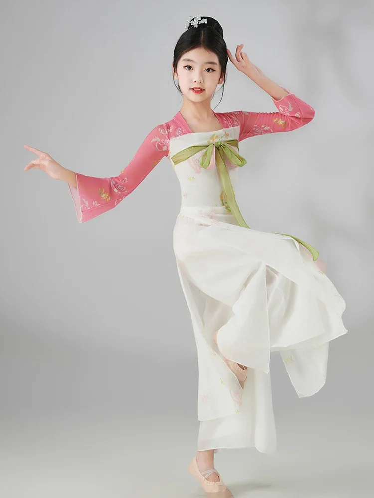 Classical Dance Costume Girls Chinese Dance Clothes Floating Saree Practice Clothes Girls Hanfu Fan Dance Suit Performance