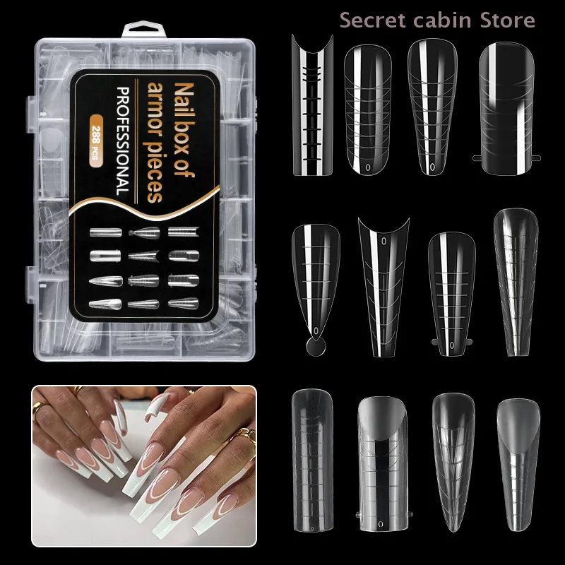 288Pcs/Box Fake Nail Extension Forms Acrylic Nail Art Tips For UV Gel Quick Building Extension Top Molds Nail Salon Accessories