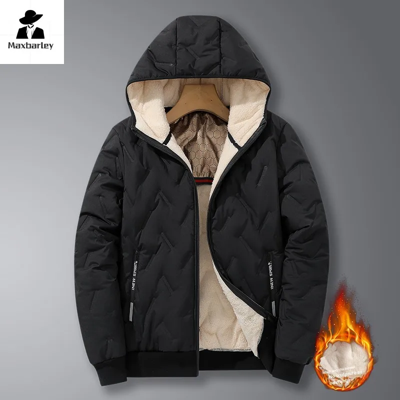 2024 New Winter Jacket Men's Fashion Casual Thick fleece-lined Warm Hooded Coat Brand Graphene Heating Cold-proof Padded Jacket