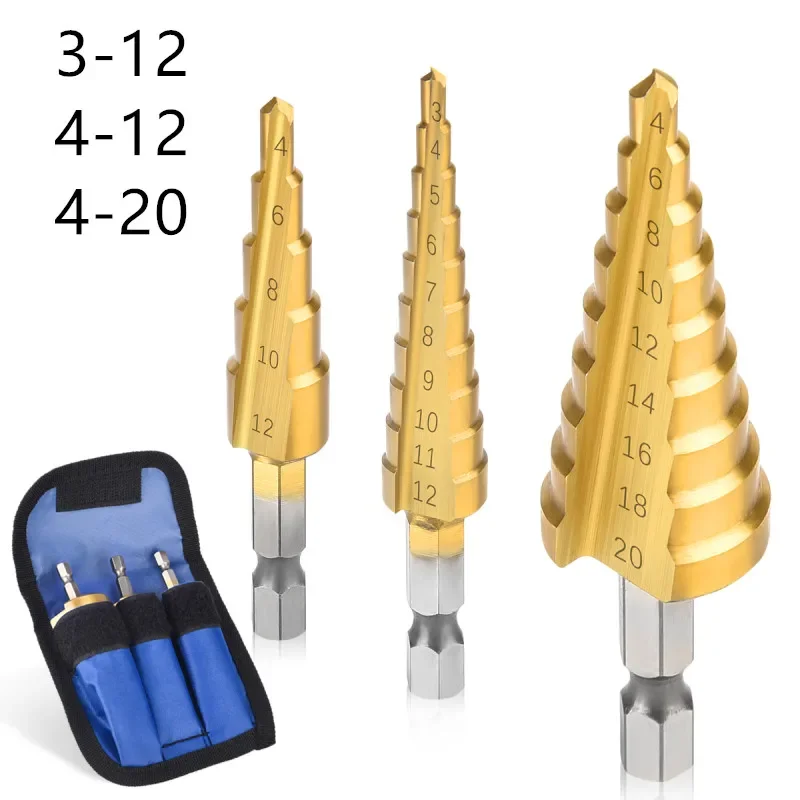 3 Cái/bộ 3-12Mm 4-12Mm-20Mm HSS Thẳng Rãnh Bước Mũi titan Gỗ Phủ Lỗ Kim Loại Dao Cắt Lõi Khoan Bộ Dụng Cụ