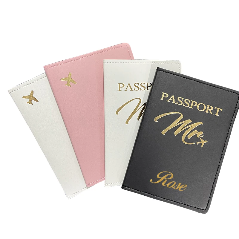 

Customize Golden Color Name Passport Holder Travel Wallet Map Logo Case for Passports Passport Cover with Personal Names