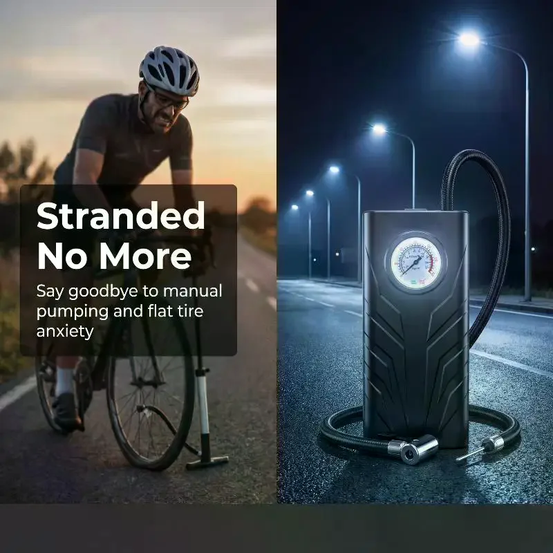 Wireless Handheld USB Rechargeable Air Pump: Automatic Shut-Off Bicycle Car Tires Pressure Monitor