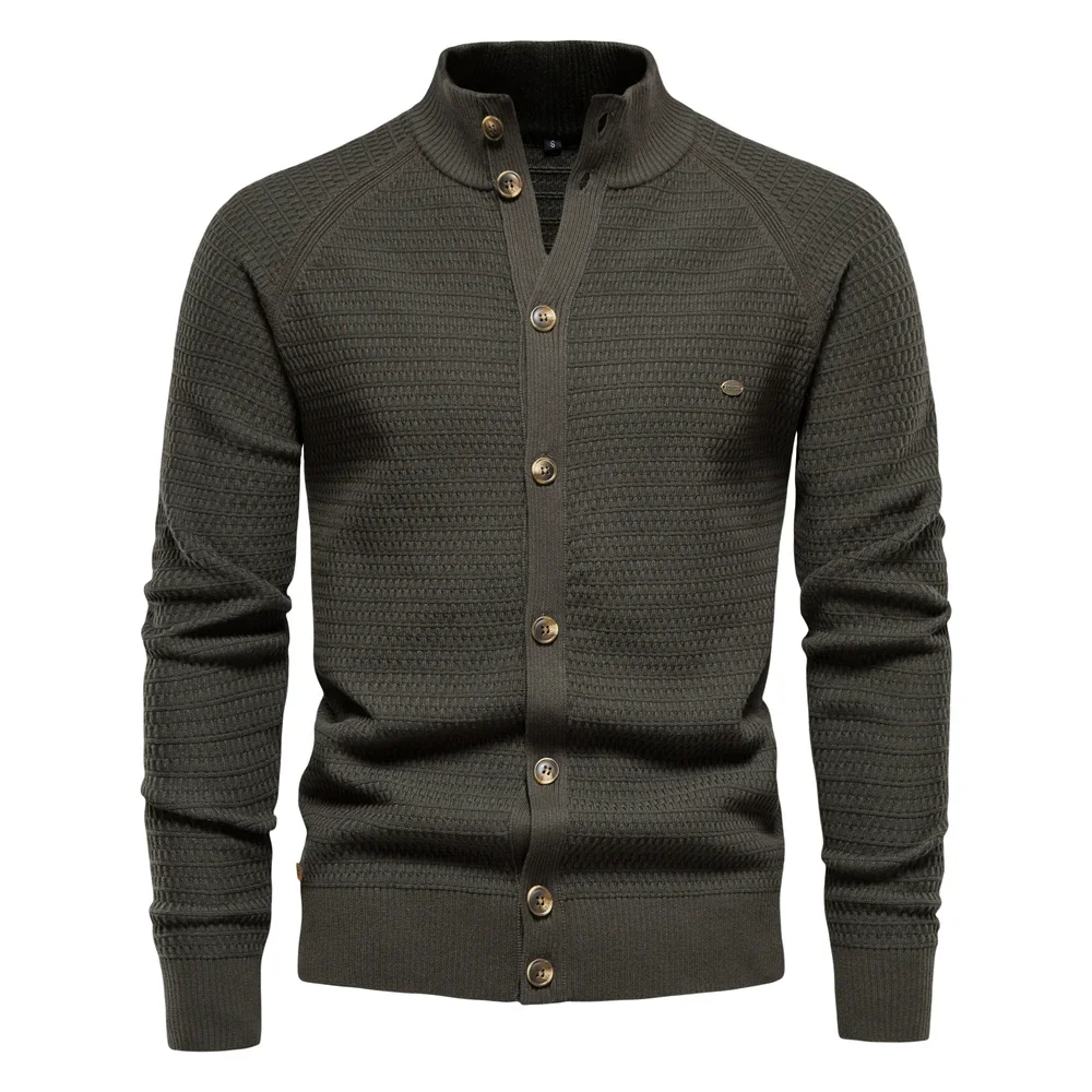 AIOPESON Knitted Mens Cardigan Cotton High Quality Button Mock Neck Sweater for Men New Winter Fashion Designer Cardigans Men