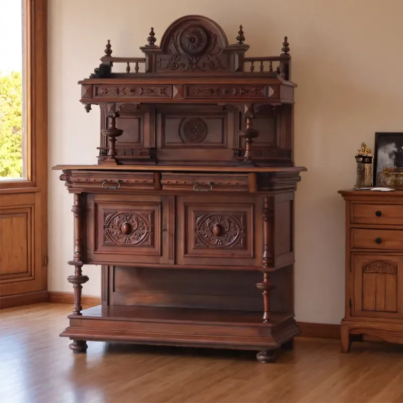French Retro Solid Wood Sideboard Neoclassical Carved Storage Cabinet for Living Room Dining Area Light Luxury Buffet