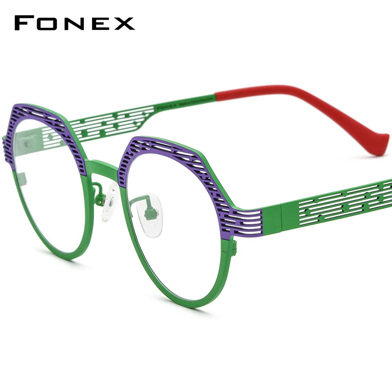 

FONEX Titanium Glasses Frame Women Fashion Colorful Hollow Out Polygon Eyeglasses 2024 New Men Eyewear F85815