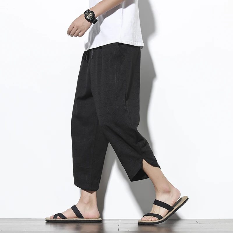 Summer Korean Style Casual Pants Mens Fashion Cotton Linen Oversize Ankle-Length Pants Clothes Streetwear