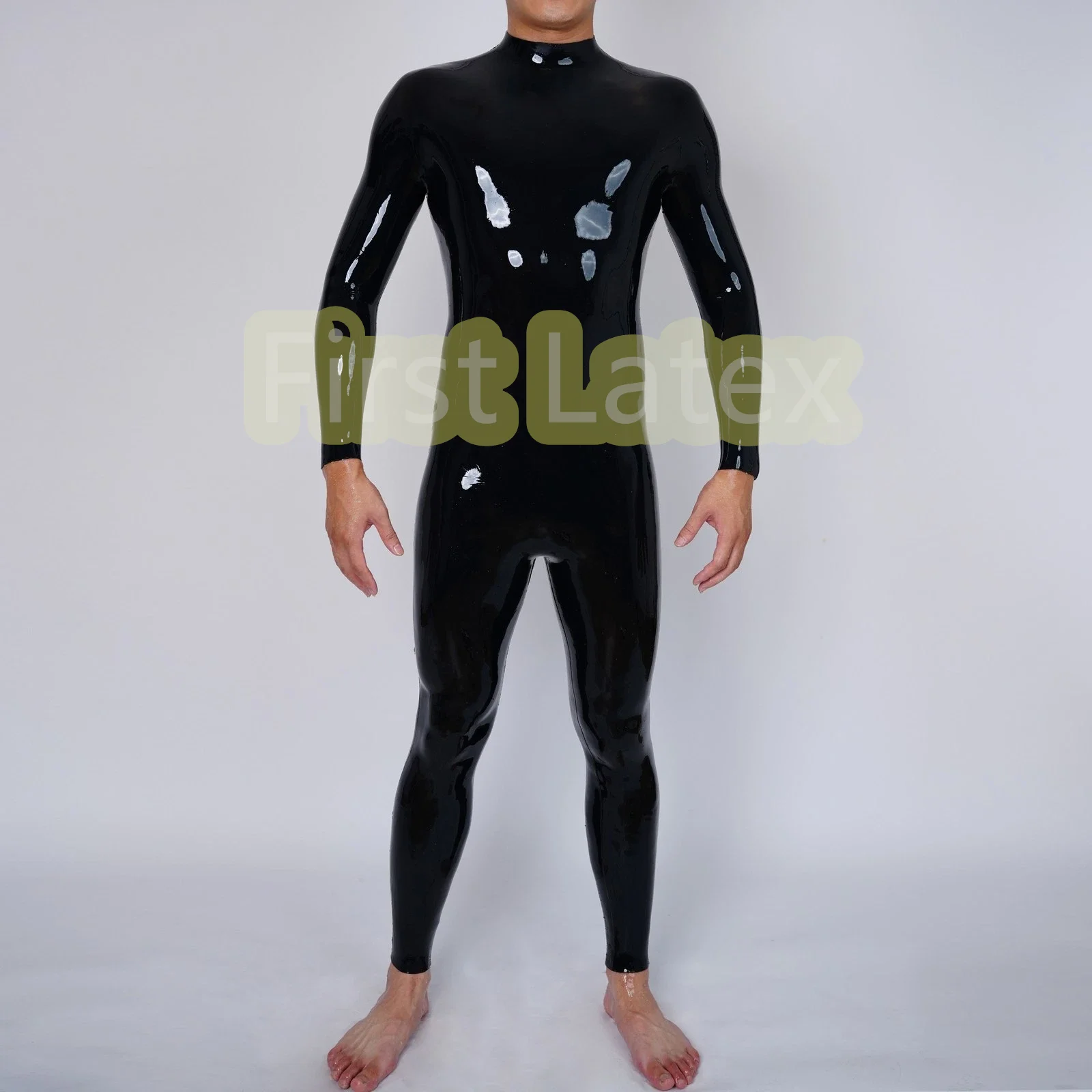 

Fashion Gummi Black Men's Latex Rubber Catsuit Fetish Latex Bodysuit Neck Entry Without Zipper Rubber Cosplay Costume