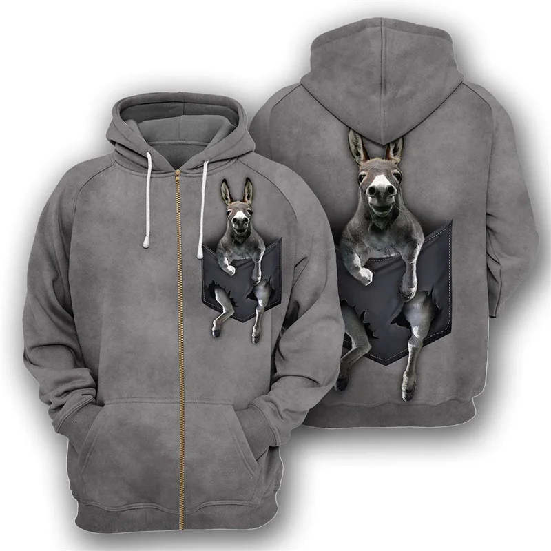 

New Winter 3D Cute Animals Cats Donkey Elephant Deer Print Zip Up Hoodies For Men Kids Fashion Funny Streetwear Clothes Clothing