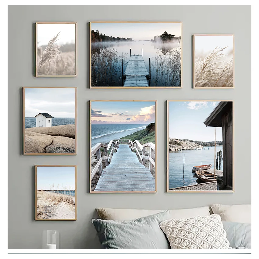 Nordic Landscape Poster Beach Bridge Canvas Painting Scandinavian Living Room Decoration Picture Morning Sunrise Wall Art Print