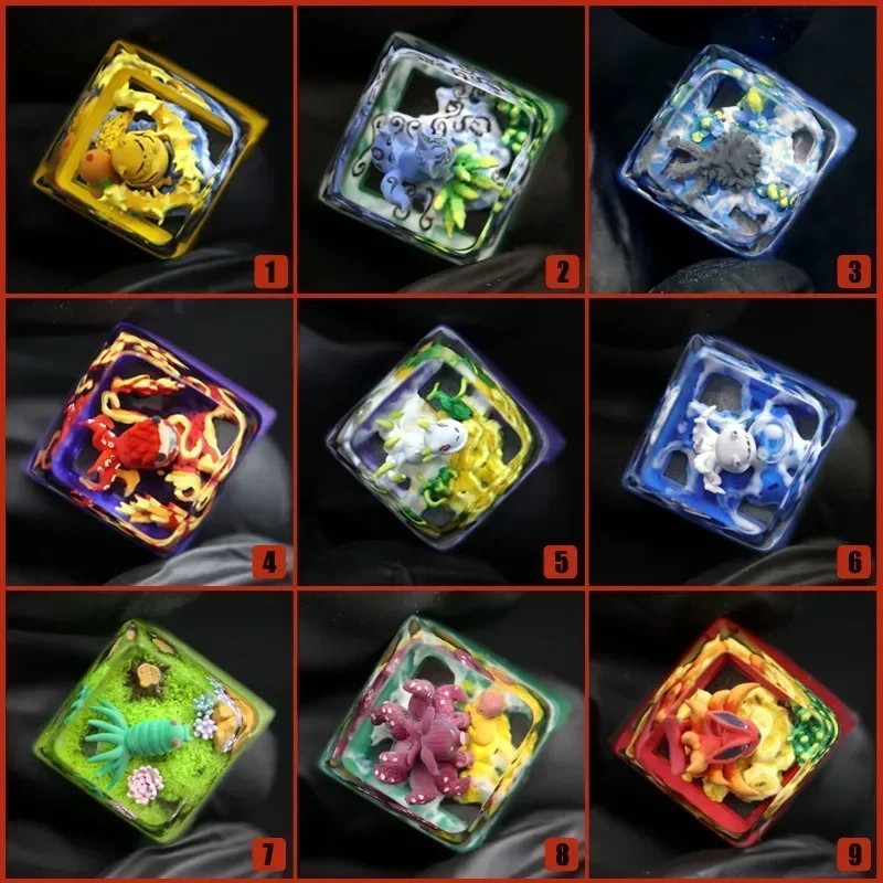 Pokemon Resin Keycaps All forms of Eevee Customized Micro-translucent Mechanical Keyboard DIY Keycaps Cute Keyboard Accessories