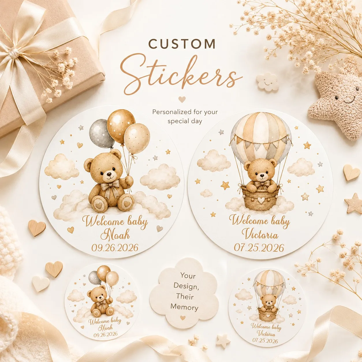 Customized Personalized Baptism Stickers, Wedding Stickers, Holiday Gift Stickers, Birthday Stickers / Wedding Stickers, Custom Sweet Birthday Stickers Suitable for Birthdays, Baptism Parties, Bridal Showers, Wedding Birthday Seal Stickers, Exquisite Round Custom Design, Suitable for Parties and Gift Boxes