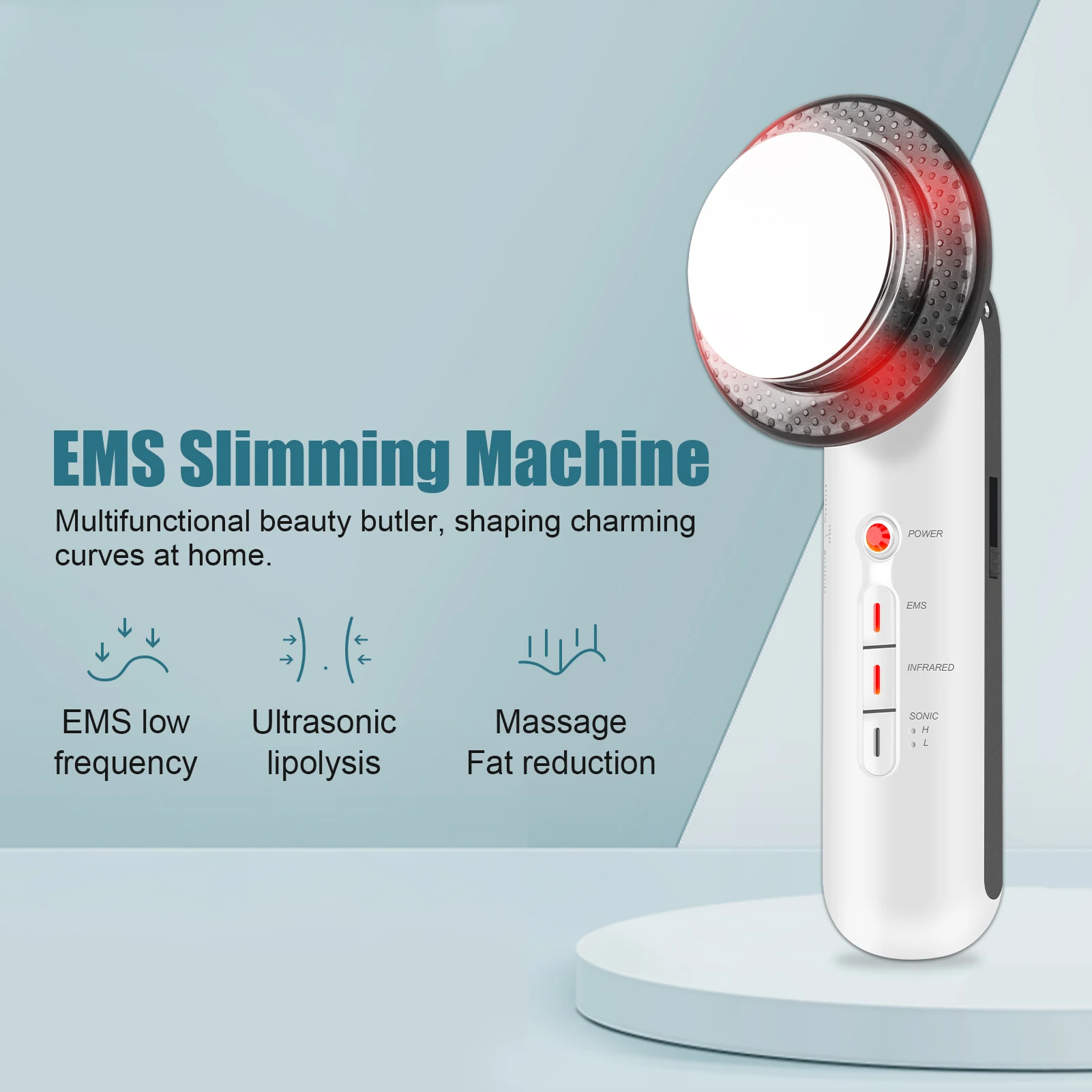 3 In 1 Ultrasonic Cavitation Machine EMS Body Shaper Tummy Slimming Anti Cellulite + 7 Colors Light Therapy Face Neck Massager