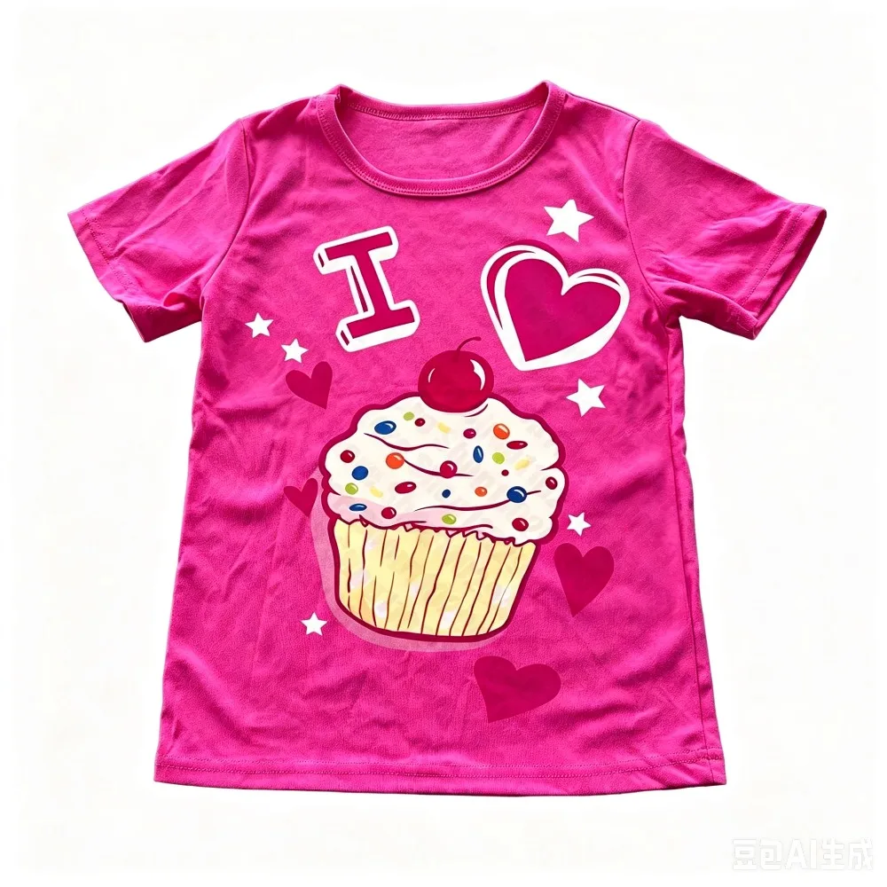 I Love Cupcake Heart Star Cartoon Print Mom Daughter Matching T Shirt Cute Family Summer Short Sleeve Tee