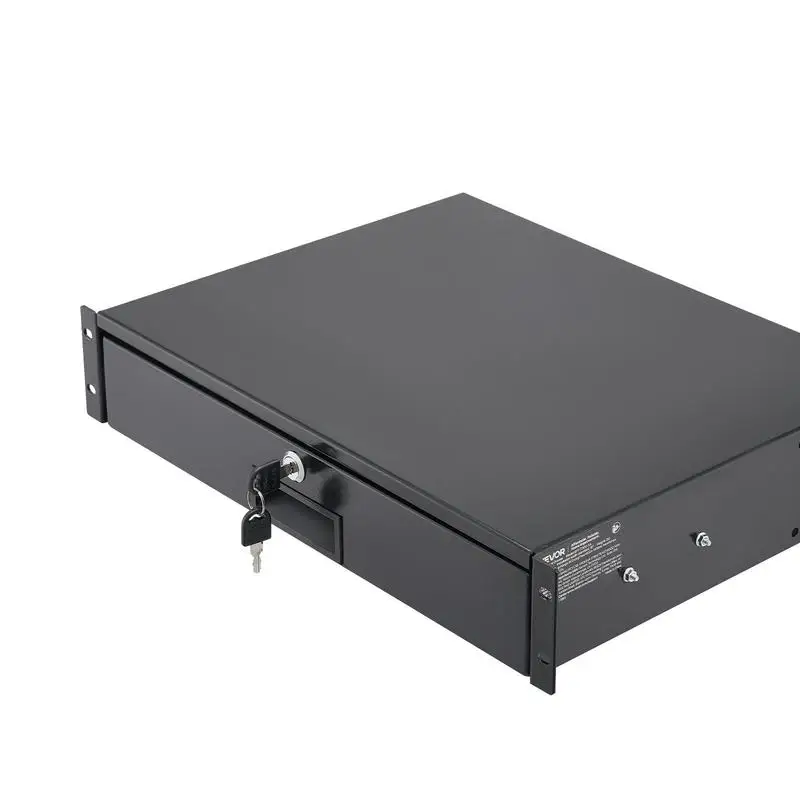 Free Shipping-2U Rack Mount Drawer, 50 lbs Max Load-Bearing, Lockable Server Cabinet Case, Sliding Drawer with Lock and Cable Ma