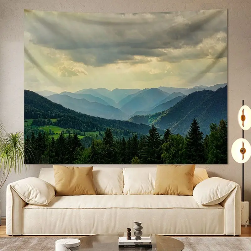 VIKAMA Aerial Photography Forest Lake Tapestry, HD Wear-Resistant Background Cloth for Nature-Inspired Living Room Decor