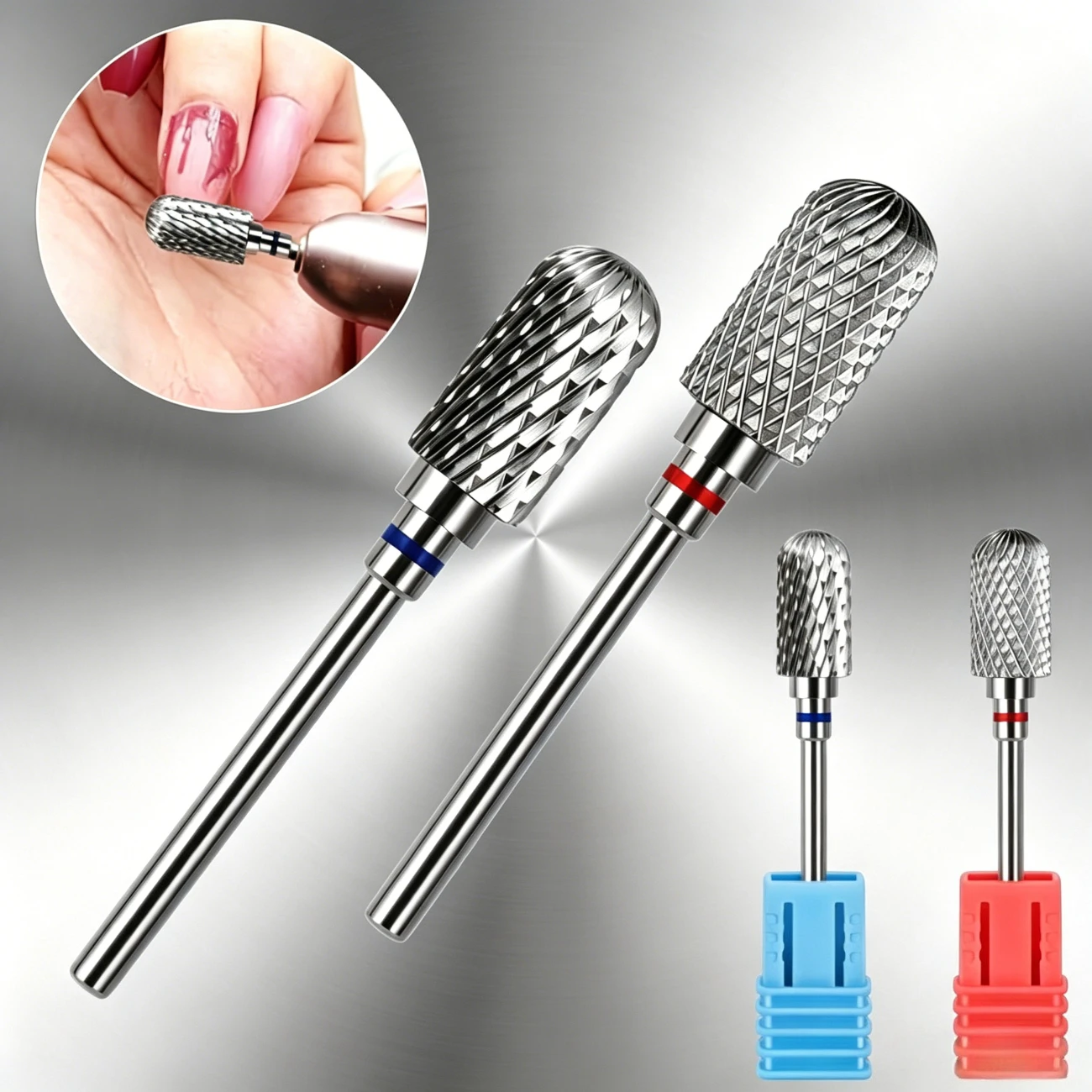 2pcs Set of Tungsten Carbide Nail Drill Bits, 3/32 Inch Shank Diameter for Grinding Thick Nails And Removing Gel Polish