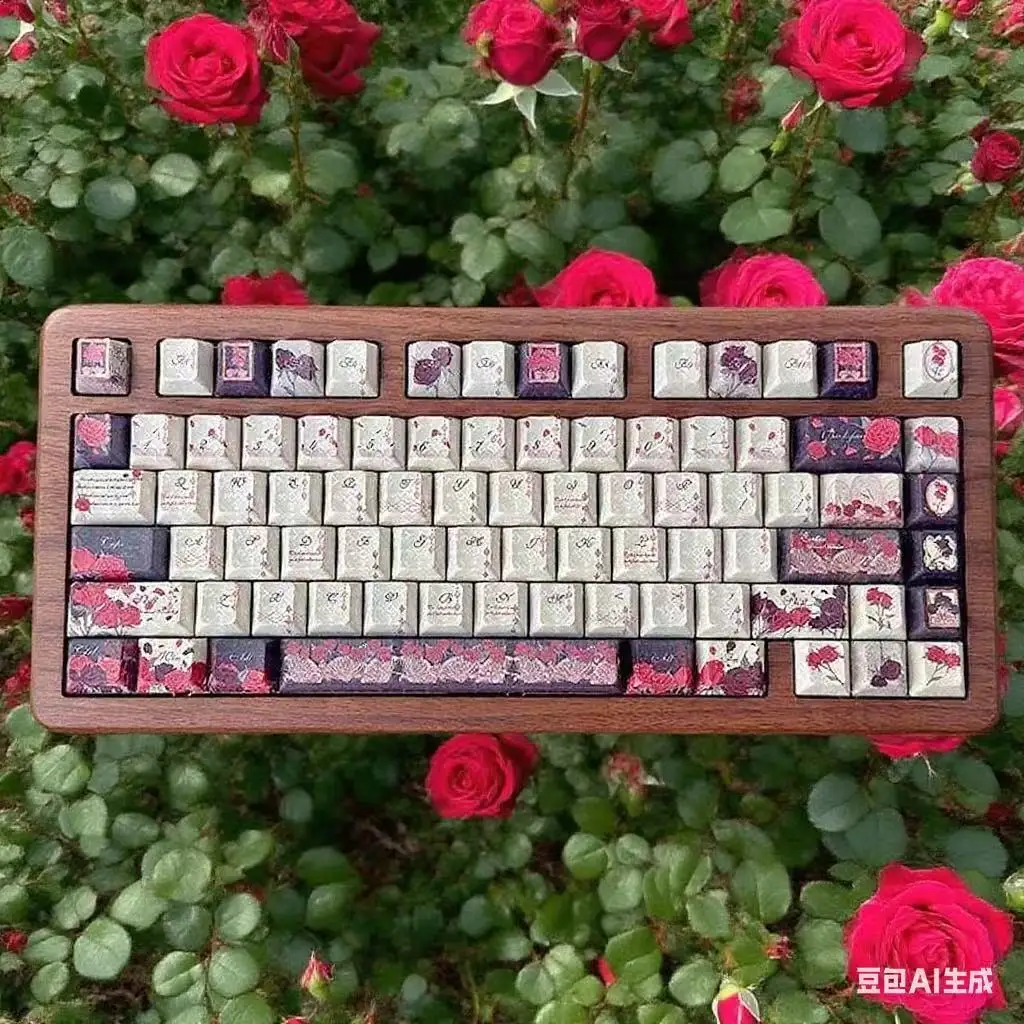 

Red and Black Rose Themed Keycaps Chreey PBT Factory Height Roof Thermal Sublimation Cute Customized Mechanical Keyboard Keycaps