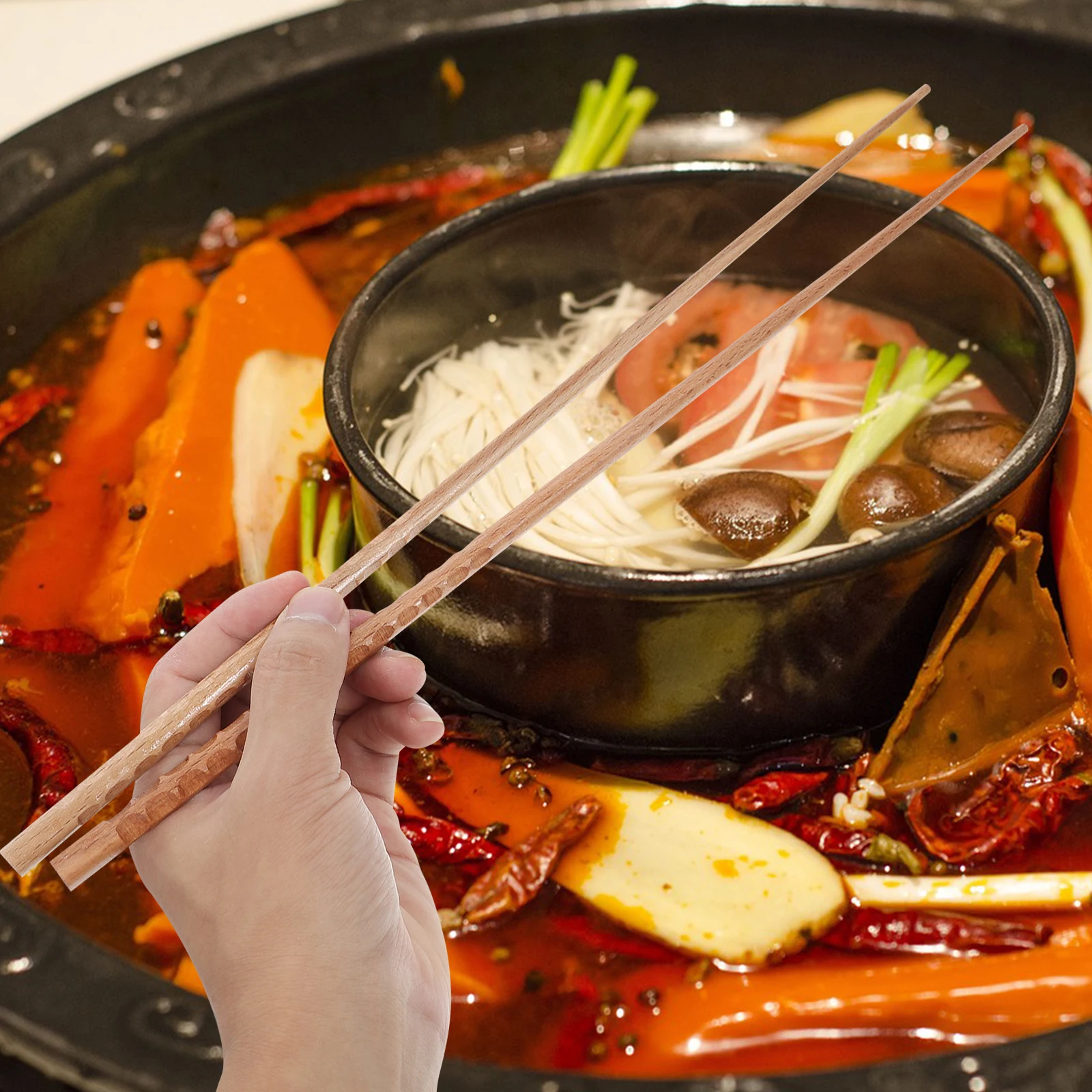 

Long Reusable Chopsticks Beech Wood Hot Pot Deep Frying NoodleFriendly Extended Design Family Gathering Restaurant Use
