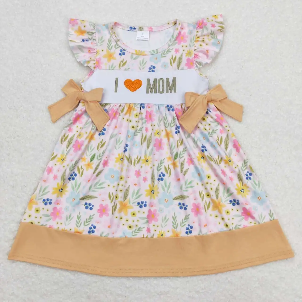 

Toddler Girls Love MOM Dress Baby Wholesale Boutique summer floral Clothing Children Kids short Sleeves twirl Skirts popular