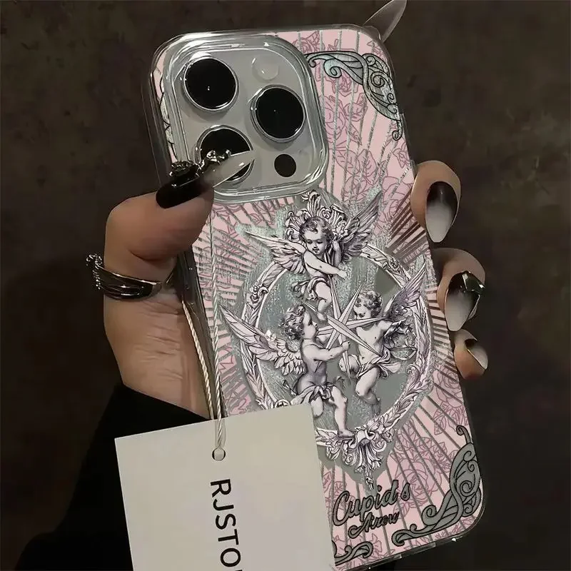 Luxury Retro Cupid Angel Phone Case For Xiaomi Redmi Note 7 8 9S 10 10S 11 12 13 Pro Plus 4G 5G Feather Texture Hard Cover