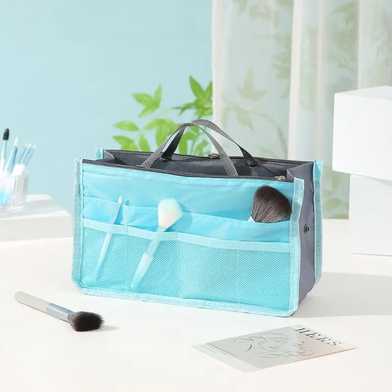 Multifunktionale Doppelreißverschluss-Aufbewahrungstasche mit großer Kapazität für Make-up und Toilettenartikel, große Klassifizierungstasche – Detail 15
