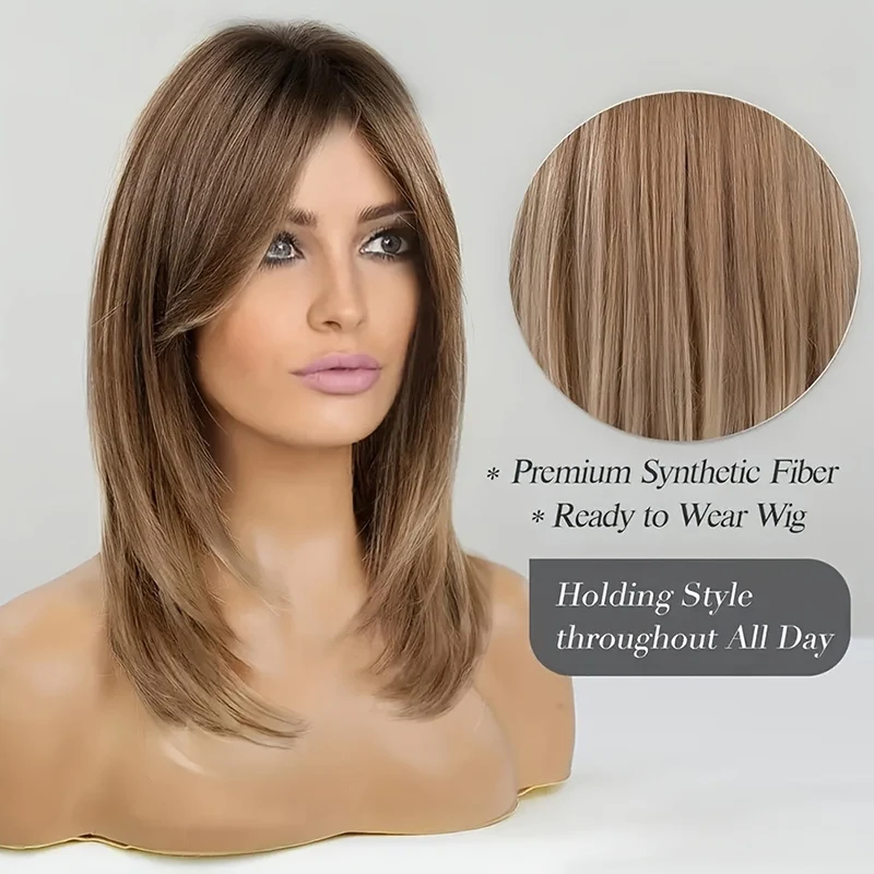 Europe and America Woman Nature Gradient Wig Stage Performance Match Curtain Bangs Curl Headgear Concert Lady Medium Length Hair