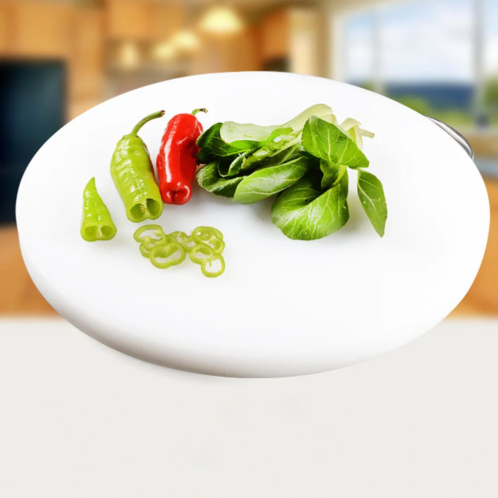 

38X2Cm Round Plastic Cutting Board Thick Non-Slip Kitchen Chopping Block For Restaurant Prep Easy Storage Handle Design