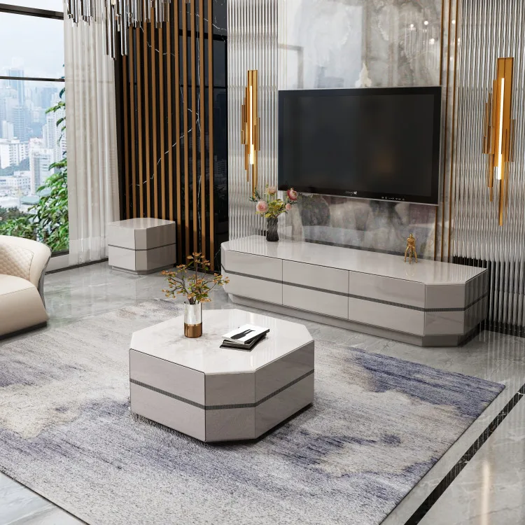 

Комплект мебели для гостиной: современный роскошный телевизионный стол, журнальный столик и подставка под телевизор.