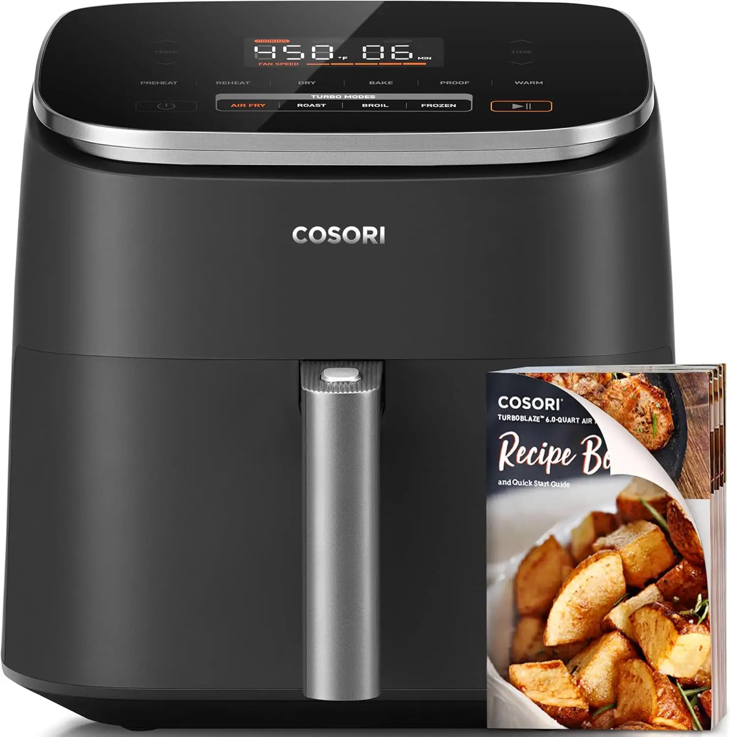 

Large 6 Qt, 5 Fan Speeds with 450F for Crispy, 95% Less Oil, 100+ In-App Recipes with