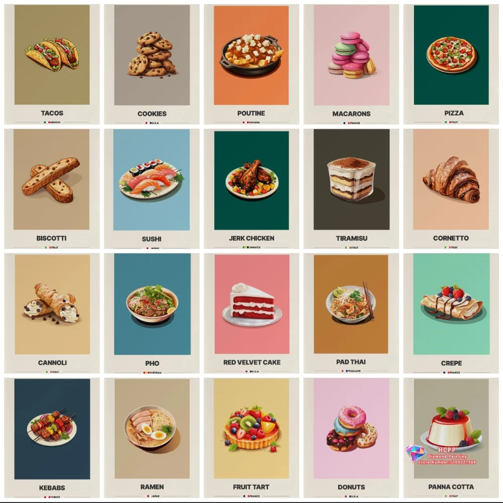 Kit de Pintura de Diamantes 5D DIY, Diseño de Galletas, Macarons, Cannoli, Cornetto, Postre, Bordado de Diamantes, Arte Hecho a Mano, Regalo, Decoración del Hogar