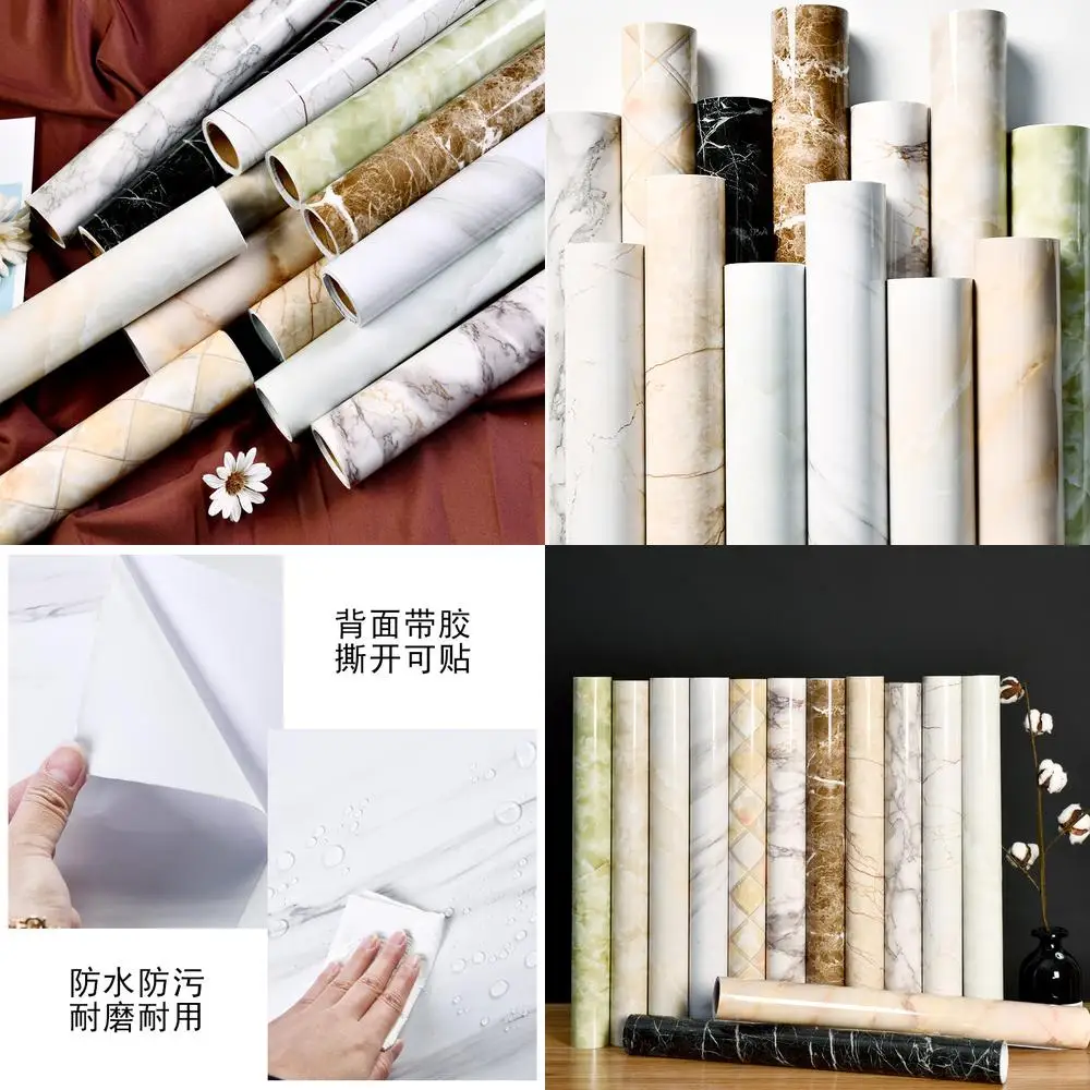 Simulated Marble Kitchen Countertop Cabinet Self Adhesive Wallpaper with Glue Tile Sticker for Bathroom
