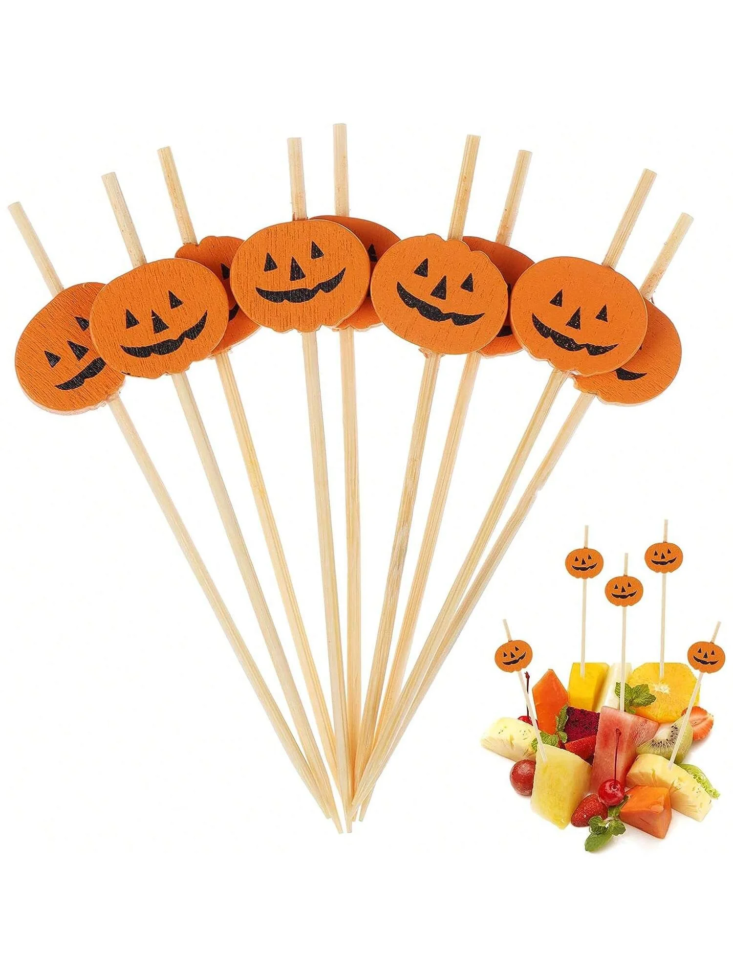 100Pcs 4.7Inch Cocktail Skewer Appetizers Toothpicks, Fruit,Wedding Toothpicks For Appetizer Decoration Party Supplies(Pumpkin)