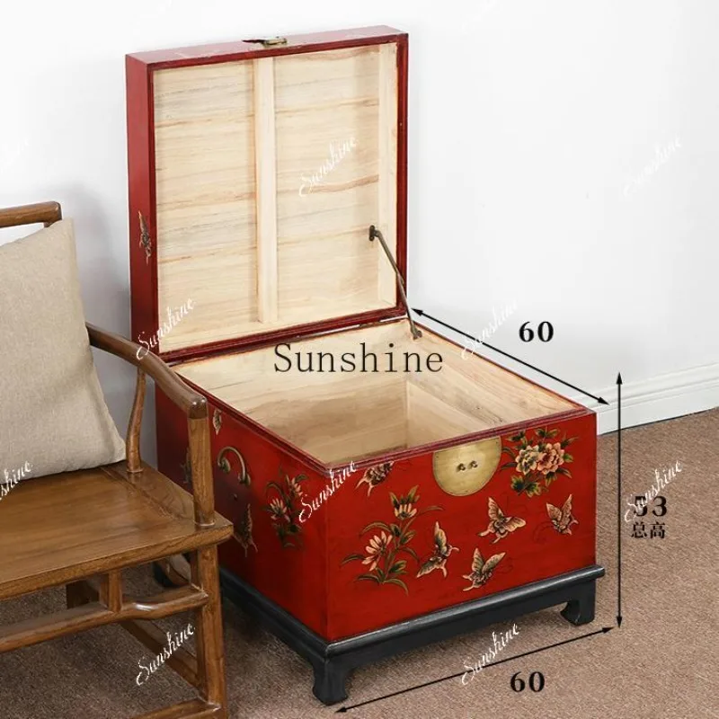 New Chinese style painted box antique solid wood living room sofa side painted gold dowry camphor woodP
