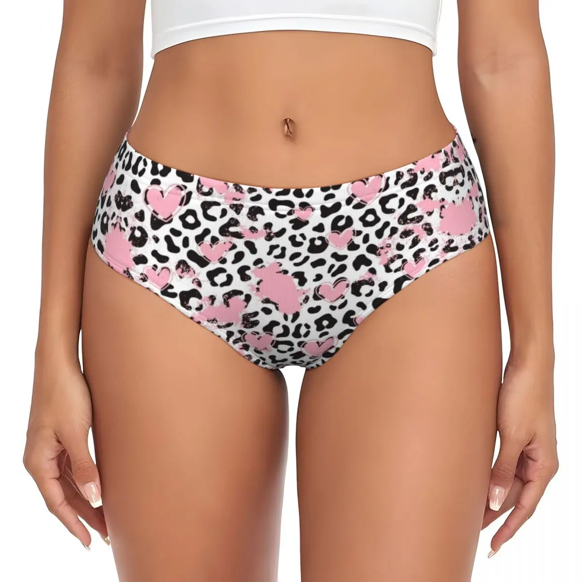 Custom Women Leopard Print Black And Pink Brief Panties Female Stretch Underwear Underpants