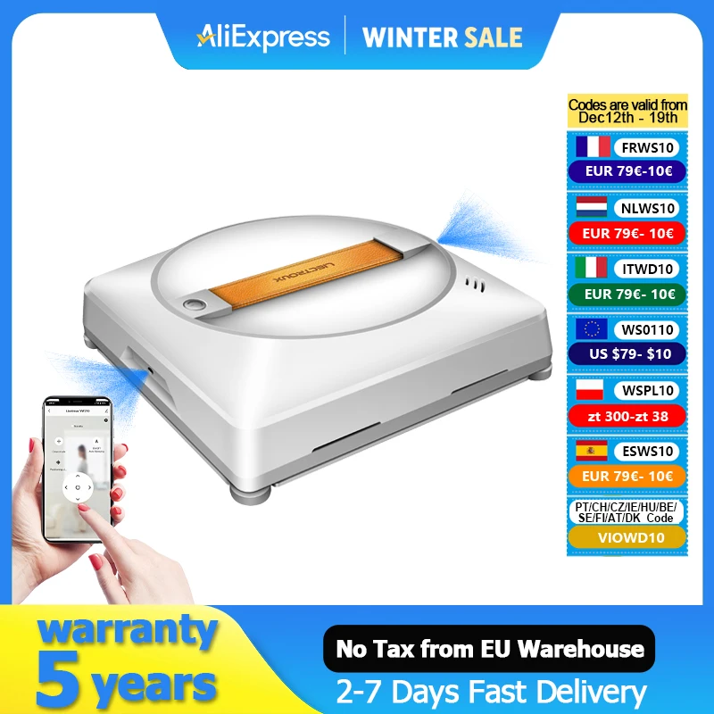 Robot per la pulizia delle finestre Liectroux YW710, Doppia Spruzzatura d'Acqua, Memoria Intelligente, Potente Aspirazione a Vuoto, Sensore Laser, Robot per la Pulizia delle Vetrate Domestiche,