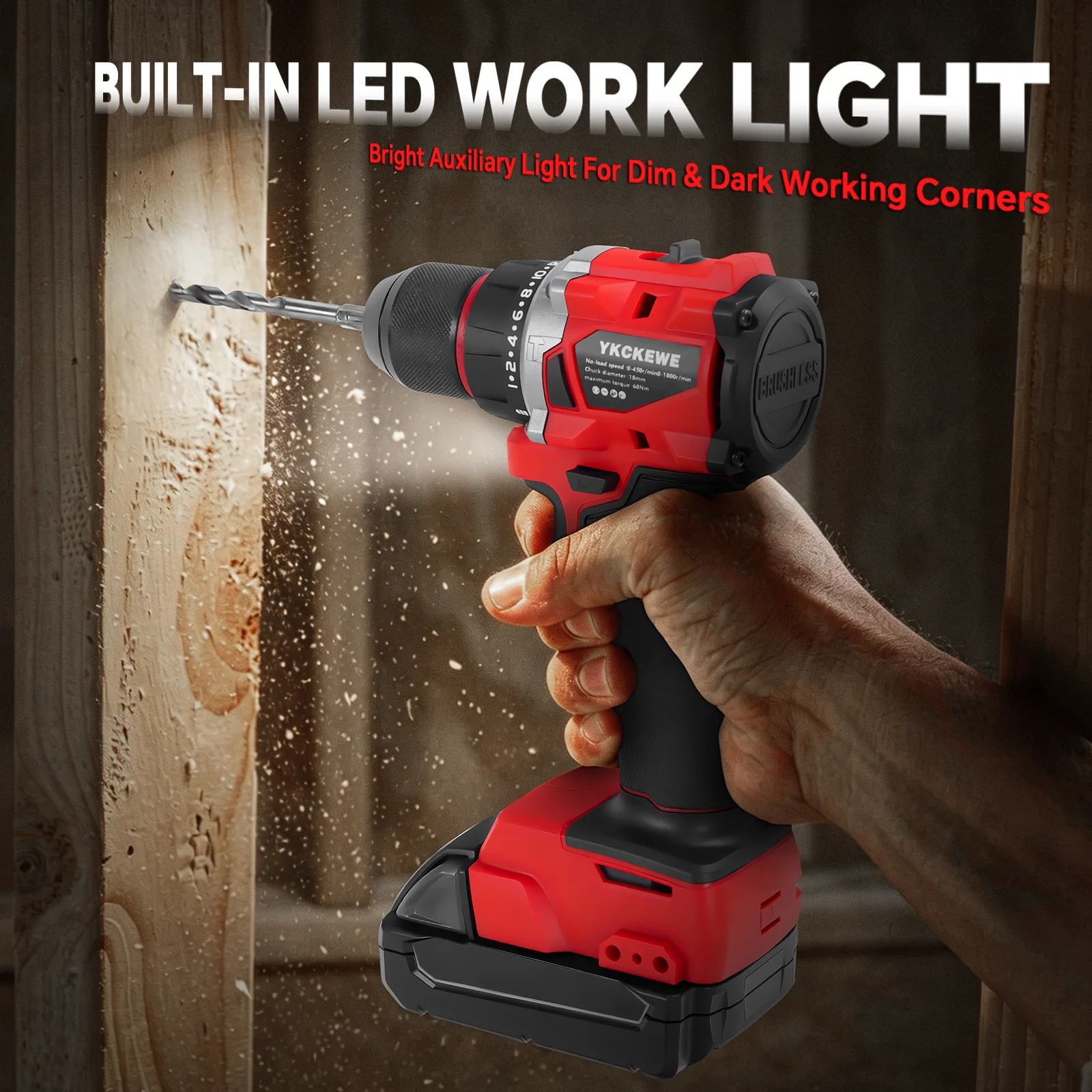 10mm Cordless Drill Set Brushless Electric Screwdriver 60Nm 24+1 Torque 2 Speed Electric Drill for Milwaukee 18V Battery Pin