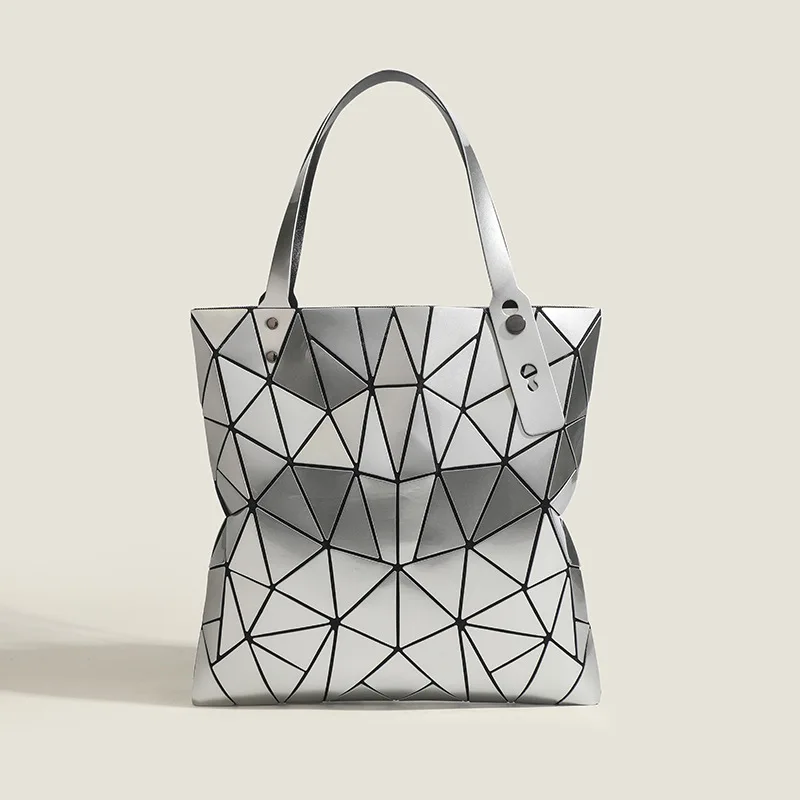 

Summer New Trendy Geometry Rhombus Splicing Tote Bag, Versatile Large Capacity Chaotic Flower Handheld Shoulder Shopping Bag