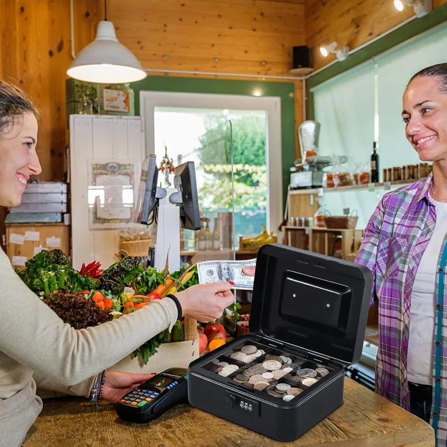 Cassa sicura in metallo con serratura a combinazione e vassoio porta soldi rimovibile per l'home office o l'uso al dettaglio Dimensioni compatte 7,87x6,30