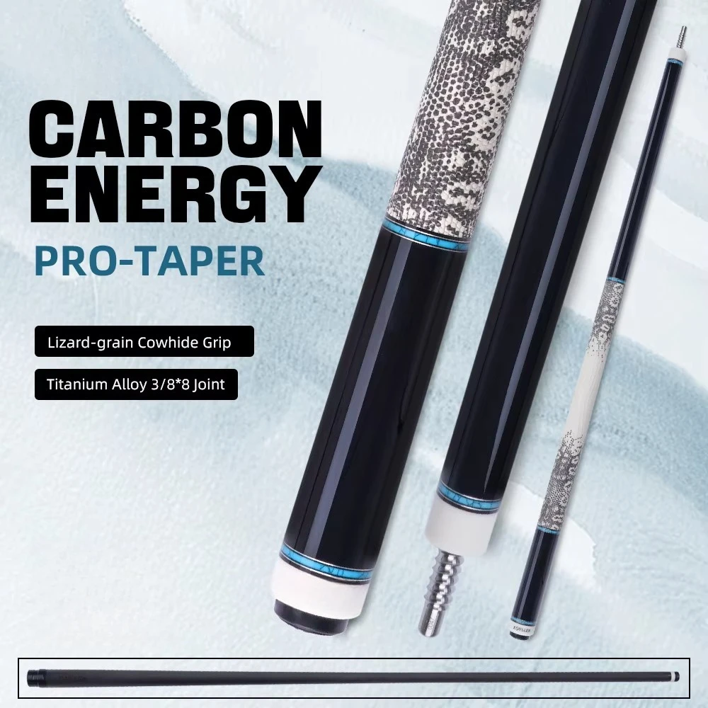

Carbon Fiber Pool Cue Lightweight Ebony Wood Butt Turquoise Inlay Low Deflection Shaft 12.5mm Tip 3/8*8