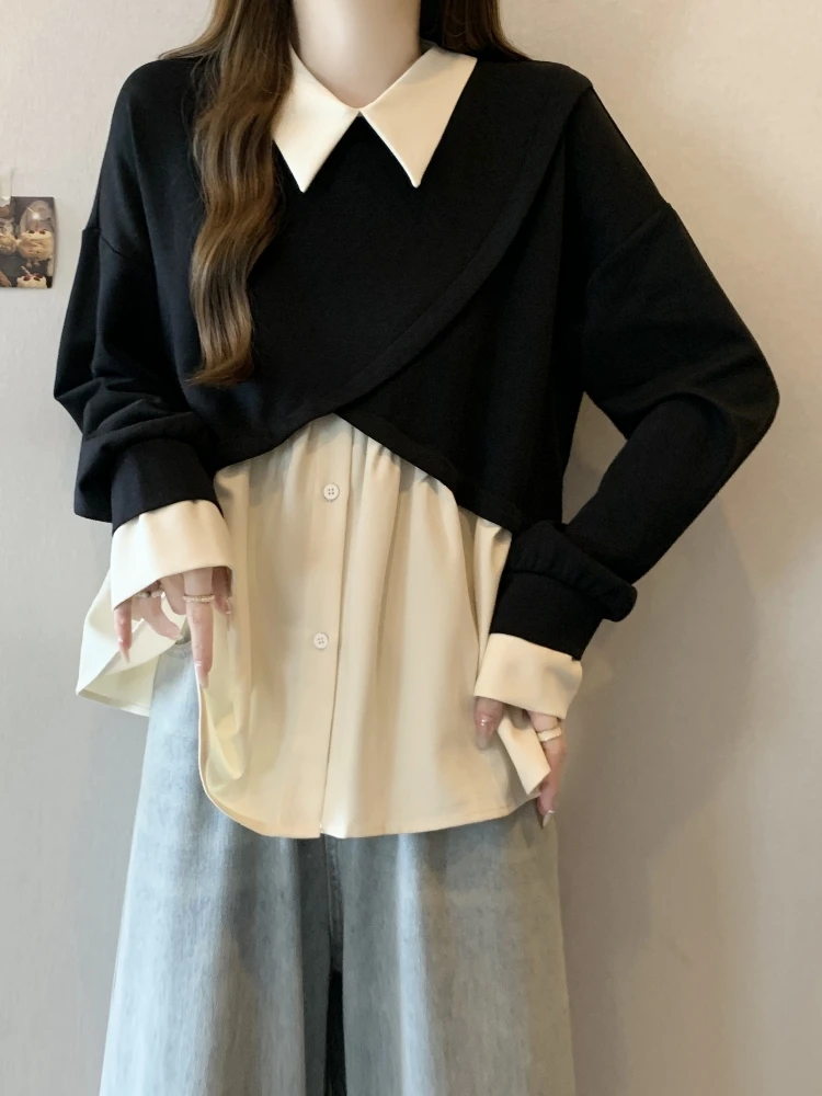 Slimming Loose Sweatshirt Shirt Dress for Women Spring Autumn plus Size Cover Belly Creative Pattern Commute Style Long Sleeve